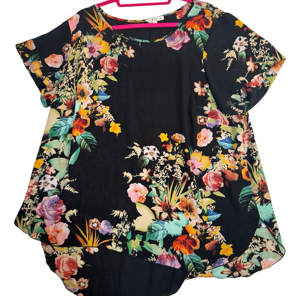 Spense Woman‎ Black Floral Print Blouse Women’s Plus Size 1X